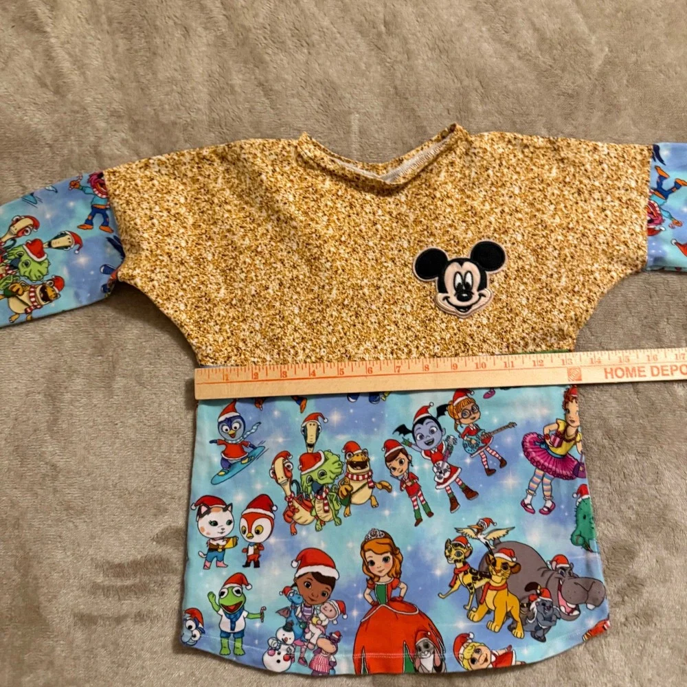 Disney Christmas Mashup Long Sleeve Top Mickey Kermit Sofia Doc McStuffins Gold